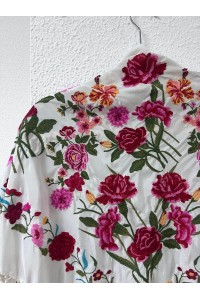 Mantoncillo CLAVELLINA blanco, rojo y rosa, seda, artesanal