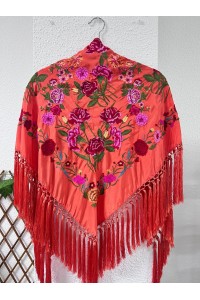 Mantoncillo CLAVELLINA naranja, rojo y rosa, seda, artesanal