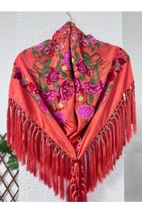 Mantoncillo CLAVELLINA naranja, rojo y rosa, seda, artesanal