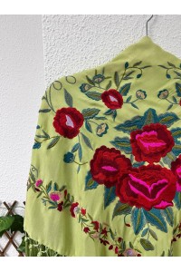 Mantoncillo de flamenca verde PASTORA, rojo, rosa, borlones