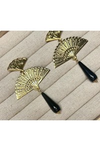 Pendientes dorados ABANICO LÁGRIMA,chapado oro. Hipoalergénico