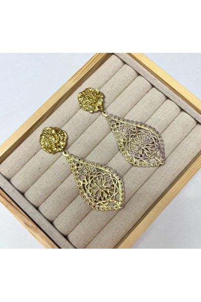 Pendientes dorado y lila FLOR DEL SUR, artesanales, exclusivos PF