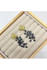Pendientes dorados ARBOL DE CRISTAL azul, artesanales, exclusivos PF