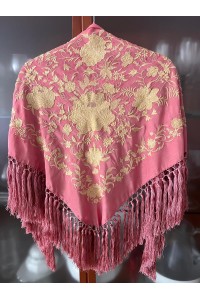 Mantoncillo de flamenca rosa y caña CAMPOAMOR, seda, borlones