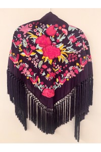 Mantoncillo de flamenca REVUELO morado oscuro y fuxia, batista