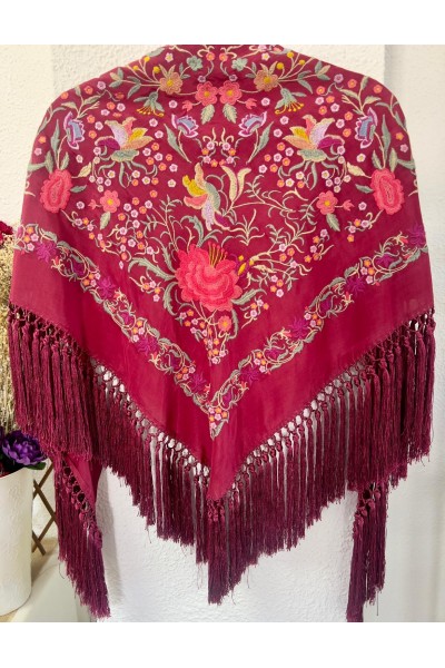 Mantoncillo de flamenca ALUCEMA, granate, coral, seda, borlón
