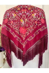 Mantoncillo de flamenca ALUCEMA, granate, coral, seda, borlón