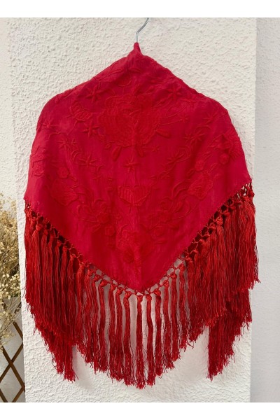 Mantoncillo pequeño FANTASÍA rojo al tono, seda, flecado tupido