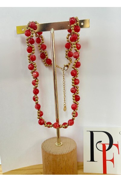 Collar CORALES y cadena (coral artificial), hipoalergénico
