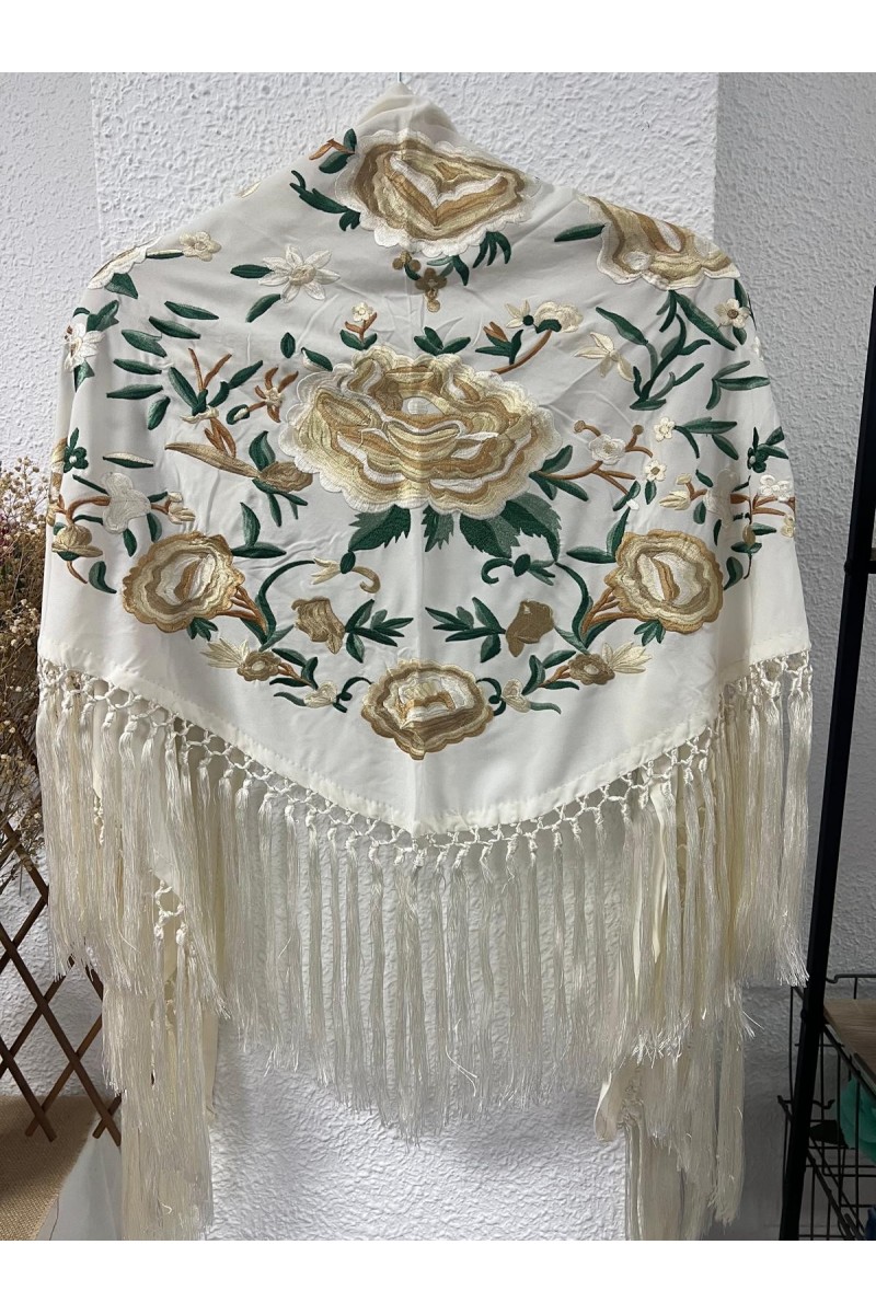 Mantoncillo beige JARAL bordado en verde y beige