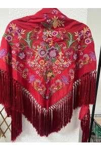 Mantoncillo de flamenca rojo CAMPANILLA, seda, borlones