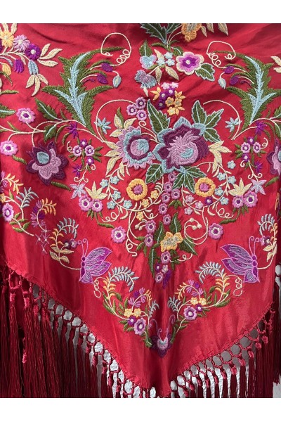 Mantoncillo de flamenca rojo CAMPANILLA, seda, borlones