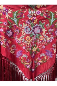 Mantoncillo de flamenca rojo CAMPANILLA, seda, borlones