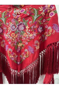 Mantoncillo de flamenca rojo CAMPANILLA, seda, borlones