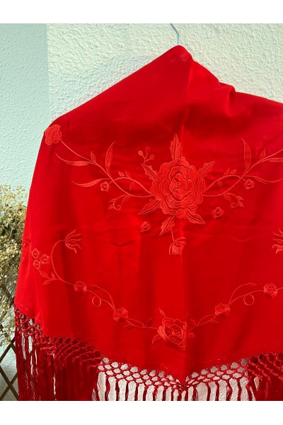 Mantoncillo AZAHAR rojo al tono, flecado a mano