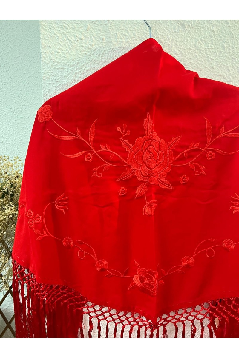 Mantoncillo AZAHAR rojo al tono, flecado a mano
