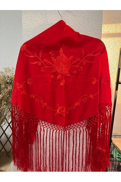 Mantoncillo AZAHAR rojo al tono, flecado a mano