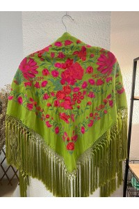 Mantoncillo de flamenca ALGAIDA, verde lima y fuxia, flecado especial