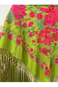 Mantoncillo de flamenca ALGAIDA, verde lima y fuxia, flecado especial