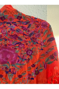 Mantoncillo de flamenca PARAISO naranja butano y fuxia, seda, borlón