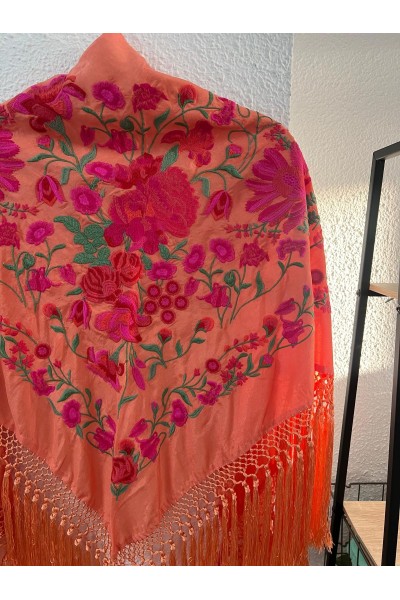 Mantoncillo de flamenca ALGAIDA, naranja y fuxia, flecado especial