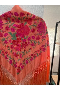 Mantoncillo de flamenca ALGAIDA, naranja y fuxia, flecado especial