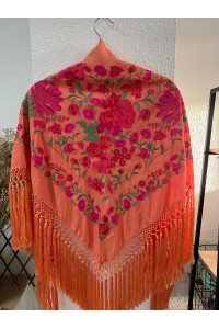 Mantoncillo de flamenca ALGAIDA, naranja y fuxia, flecado especial