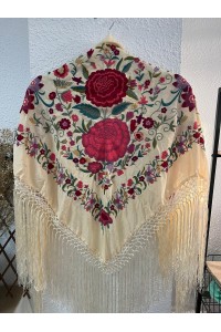 Mantoncillo de flamenca PORVENIR vainilla, granate,seda, artesanal