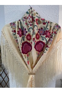 Mantoncillo de flamenca PORVENIR vainilla, granate,seda, artesanal
