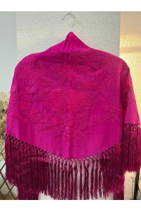 Mantoncillo de flamenca MORERA buganvilla, flecado a mano, borlones