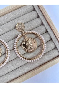 Pendiente ARO MONEDA dorado y beige