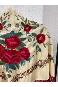 Mantoncillo de flamenca PASTORA vainilla, rojo, rosa, borlones