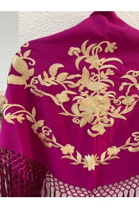 Mantoncillo PEÑA buganvilla y dorado, crespón, flecado artesanal