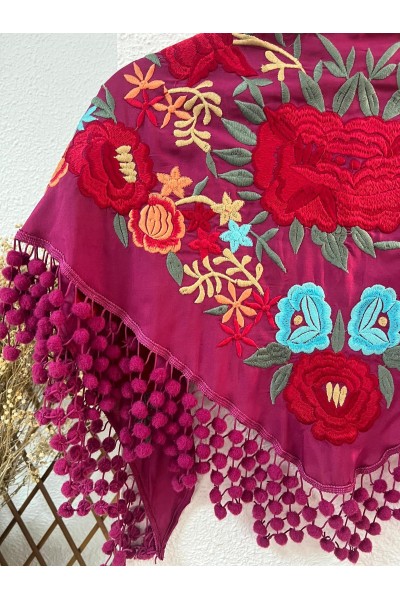 Mantoncillo de flamenca TABLAO buganvilla, con borlones