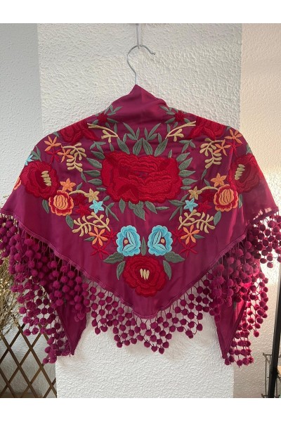 Mantoncillo de flamenca TABLAO buganvilla, con borlones
