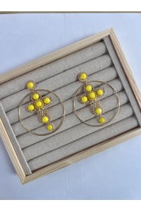 Pendientes ARO CRUZ dorado y amarillo, hipoalergénico