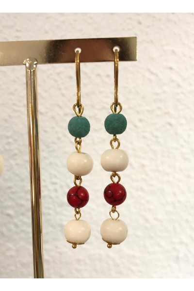 Pendientes dorados LINDO resina hueso, coral,turquesa. Hipoalerg