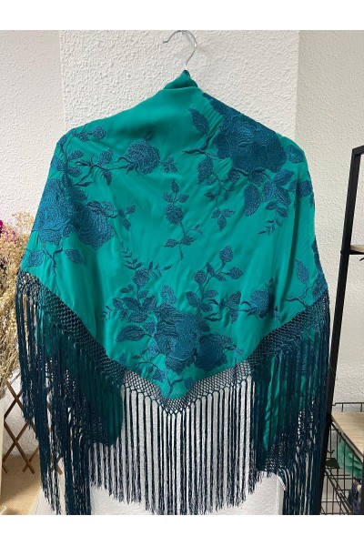Mantoncillo de flamenca HELECHO, aguamarina, azul, esterilla artesanal
