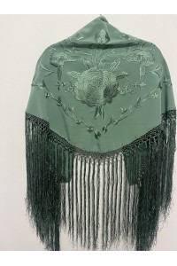 Mantoncillo ROSALEDA verde jabonoso, crespón, flecado artesanal