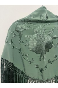 Mantoncillo ROSALEDA verde jabonoso, crespón, flecado artesanal