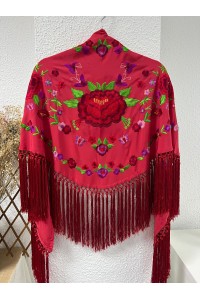 Mantoncillo de flamenca ALEGRÍA rojo, viscosa y seda, flecado artesana