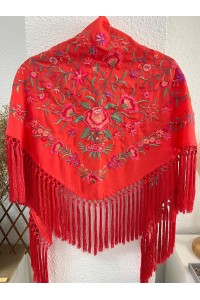 Mantoncillo de flamenca CINTA coral, flecado artesanal