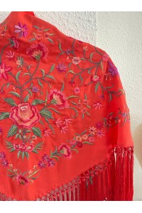 Mantoncillo de flamenca CINTA coral, flecado artesanal