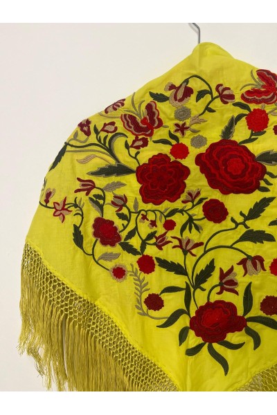 Mantoncillo de flamenca CASTELLA lima, rojo, artesanal, esterilla
