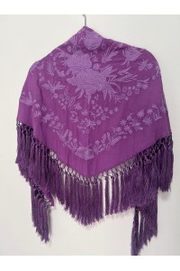 Mantoncillo de flamenca REVUELO malva al tono, artesanal borlón
