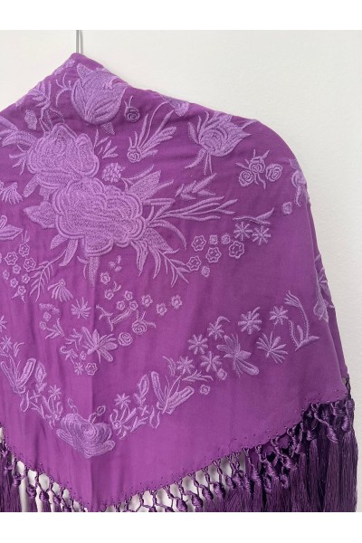 Mantoncillo de flamenca REVUELO malva al tono, artesanal borlón