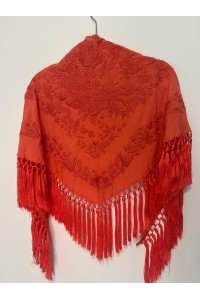 Mantoncillo de flamenca REVUELO naranja al tono, artesanal borlón