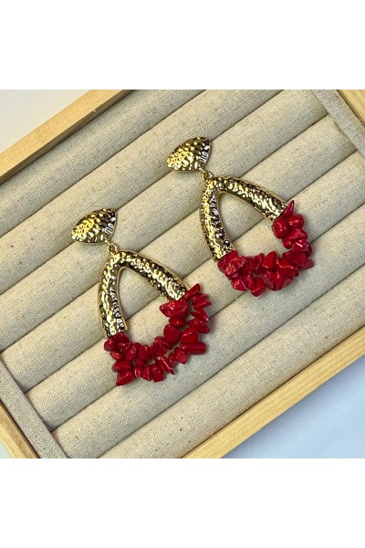 Pendientes CORAL ROJO y dorado