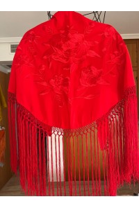 Mantoncillo ROSALEDA rojo al tono, flecado a mano