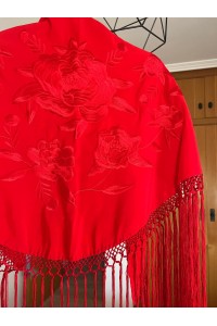 Mantoncillo ROSALEDA rojo al tono, flecado a mano